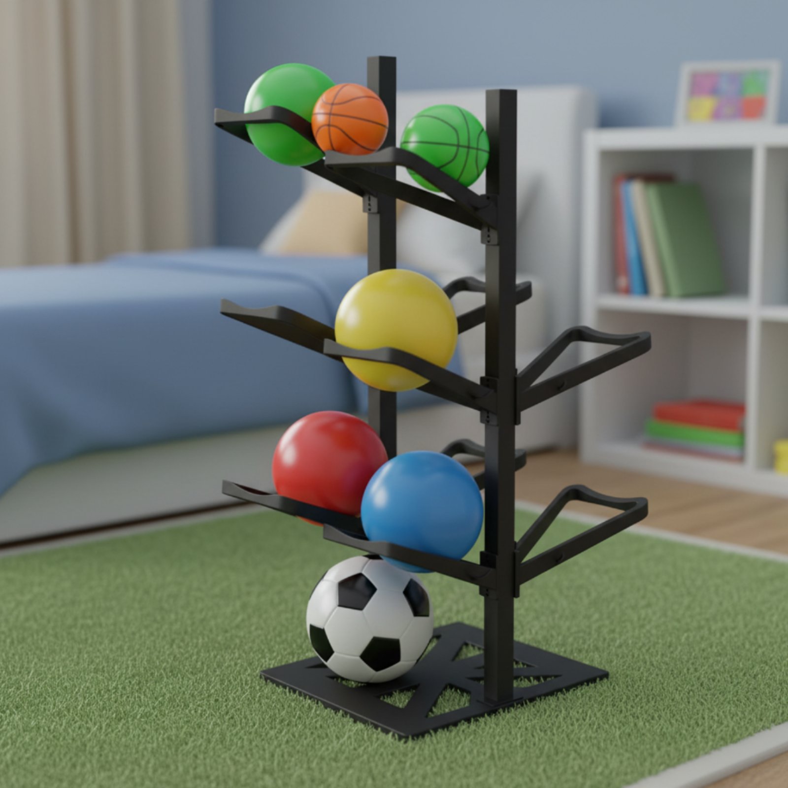 Estante para balones de balonc - Sports Equipment Garage Organizer reseña y precio