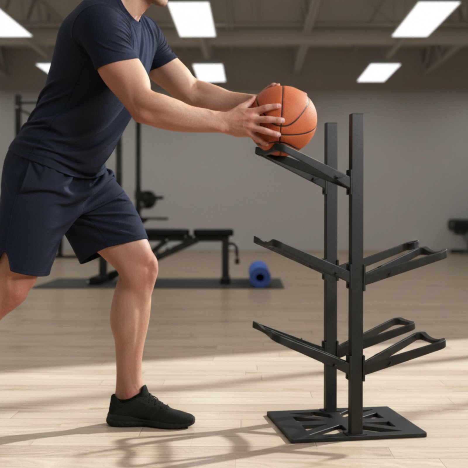 Estante para balones de balonc - Sports Equipment Garage Organizer reseña y precio